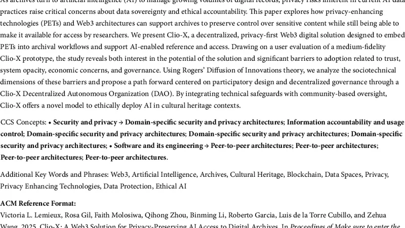 Clio-X: AWeb3 Solution for Privacy-Preserving AI Access to Digital Archives