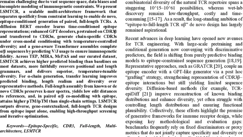 LSMTCR: A Scalable Multi-Architecture Model for Epitope-Specific T Cell Receptor de novo Design
