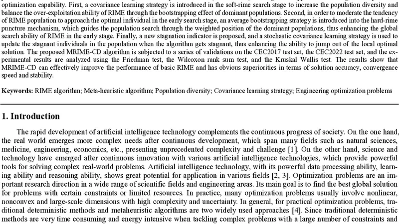 A modified RIME algorithm with covariance learning and diversity enhancement for numerical optimization