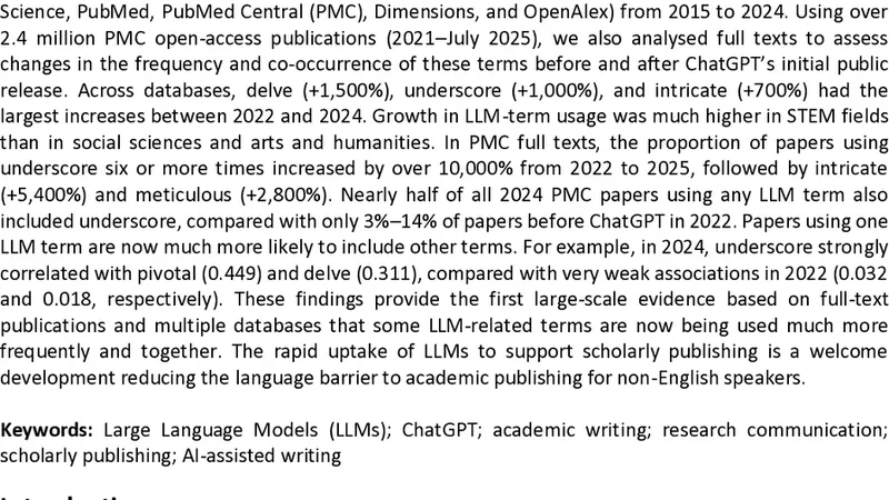 LLM이 학술 논문의 언어에 미친 변화: 다중 데이터베이스와 전문 텍스트 분석
