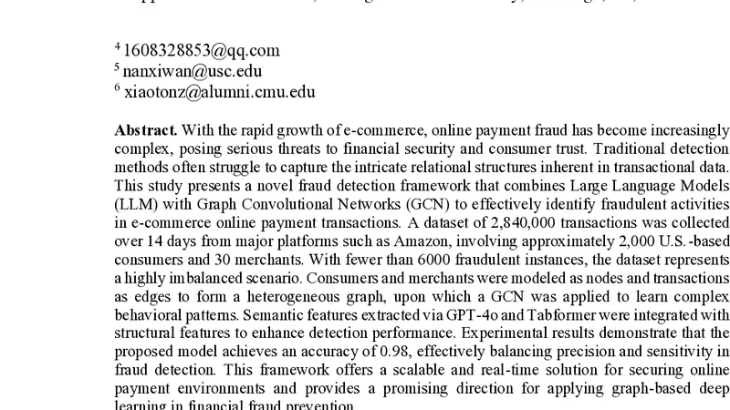 Fraud detection and risk assessment of online payment transactions on e-commerce platforms based on LLM and GCN frameworks