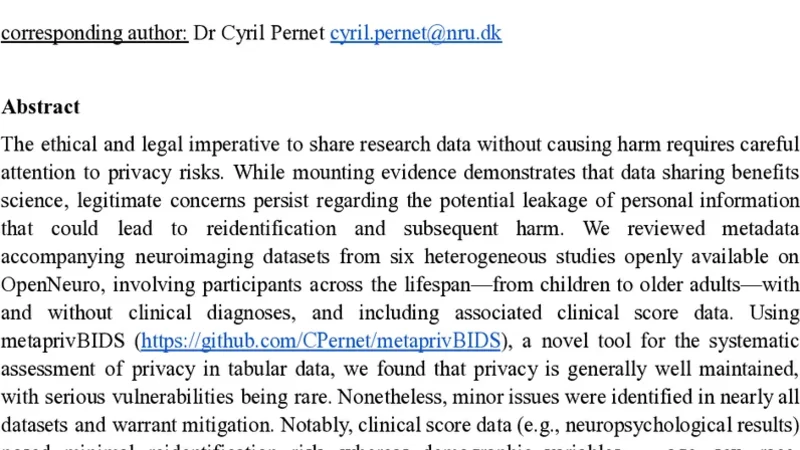 Assessing metadata privacy in neuroimaging