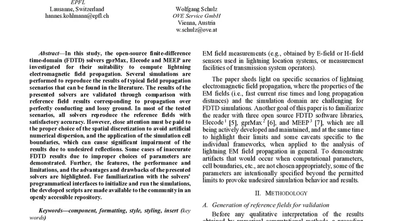 오픈소스 FDTD 솔버 비교 Elecode gprMax MEEP의 번개 전자기장 시뮬레이션 적용성