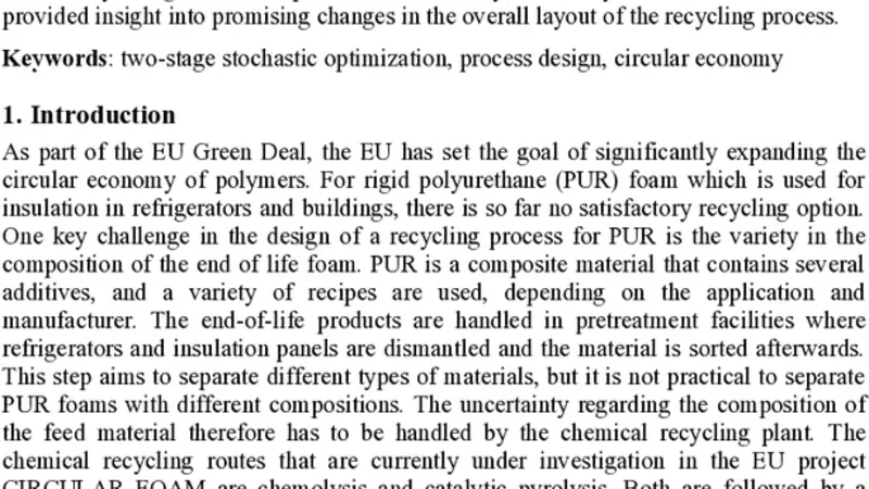 불확실성 하 폴리우레탄 폼 화학 재활용 공정 설계