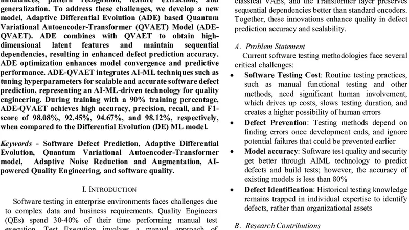 적응형 차등 진화 기반 양자 변분 오토인코더‑트랜스포머를 이용한 소프트웨어 결함 예측