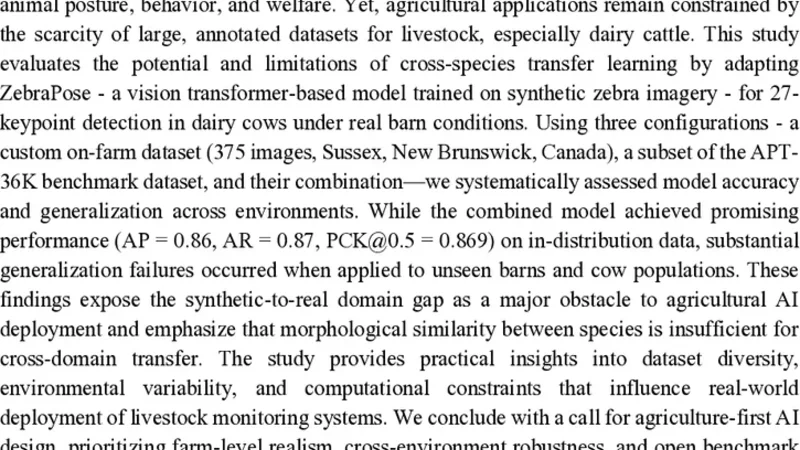 젖소 자세 추정을 위한 제브라포즈 교차종 전이학습 연구