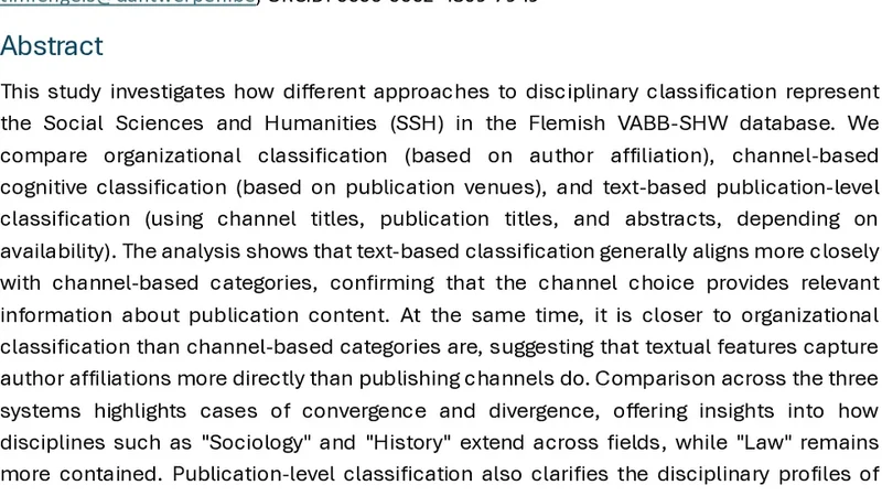 SSH 분야 학문 분류 비교 조직 채널 텍스트 관점