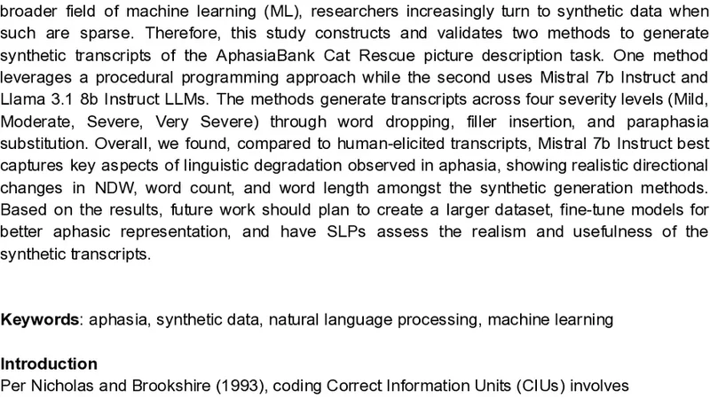 인공 생성된 실어증 전사: 절차적 방법과 대형 언어 모델 비교 연구