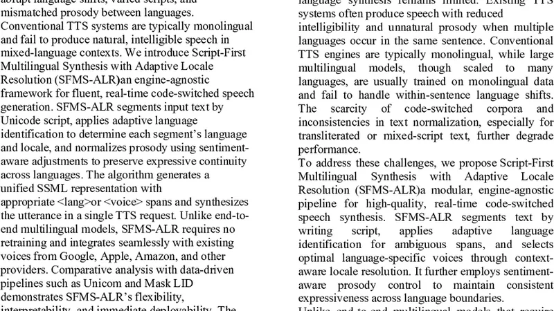 SFMS-ALR: Script-First Multilingual Speech Synthesis with Adaptive Locale Resolution