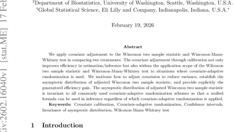 윌콕슨 두표본 통계량 및 검정의 공변량 보정