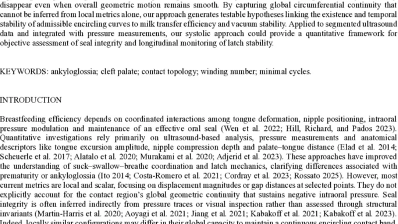 Geometric and topological constraints on oral seal formation during infant breastfeeding