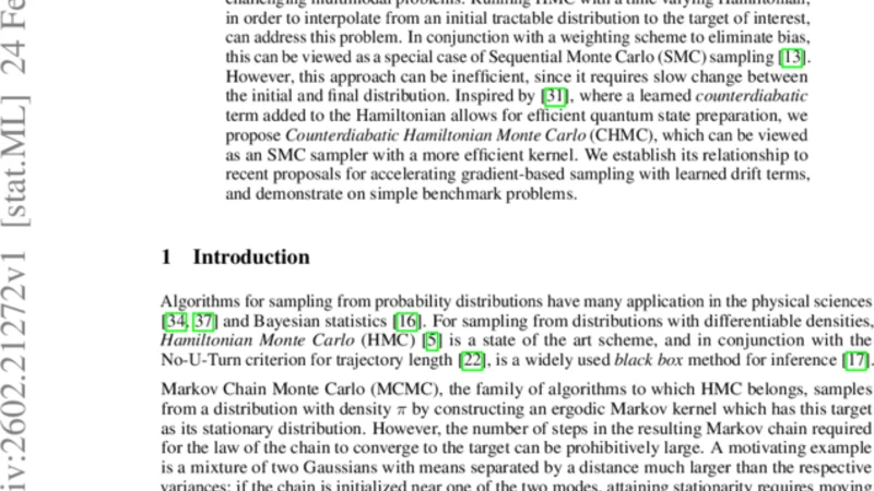 Counterdiabatic Hamiltonian Monte Carlo