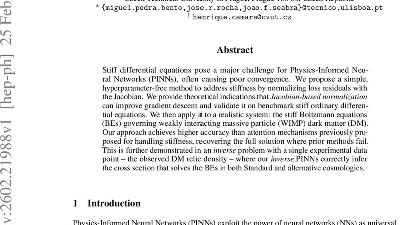 Solving stiff dark matter equations via Jacobian Normalization with Physics-Informed Neural Networks