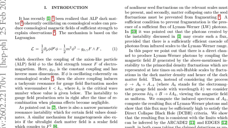 ALP Dark Matter, Cosmological Magnetic Fields and the Direct Collapse Black Hole Formation Scenario