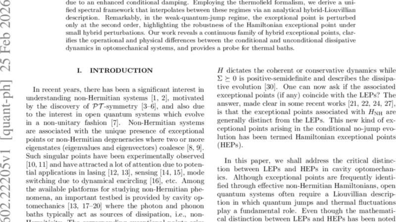Quantum jumps in open cavity optomechanics and Liouvillian versus Hamiltonian exceptional points