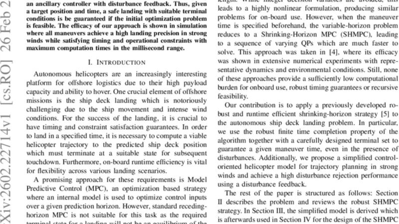 Robust Helicopter Ship Deck Landing With Guaranteed Timing Using Shrinking-Horizon Model Predictive Control