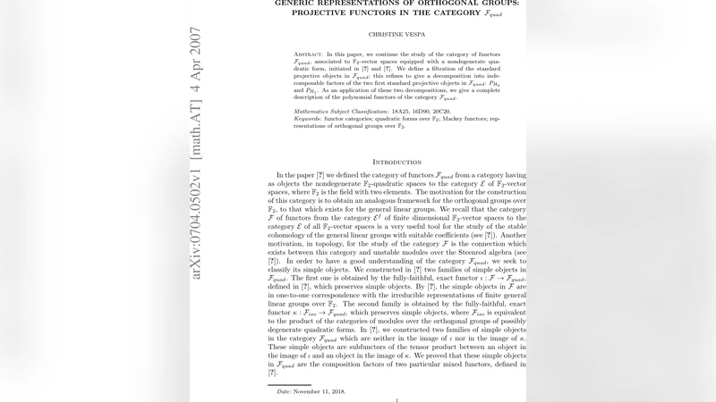 직교군의 일반 표현 사영함자와 Fquad 범주