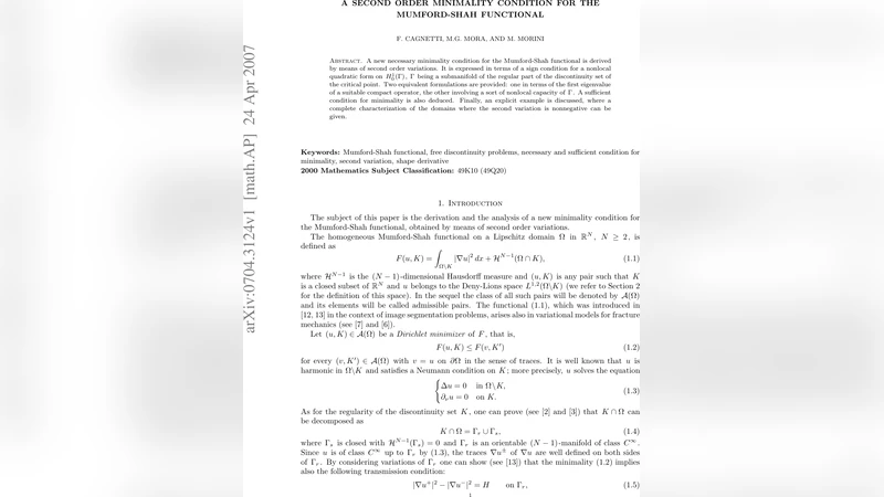 뭄버그‑샤이 함수의 2차 최소조건: 비국소 이차형식과 새로운 판정법