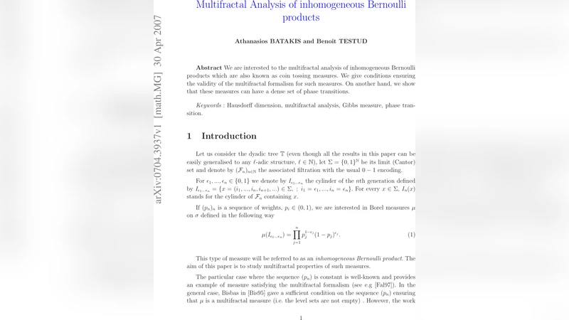 불균일 베르누이 곱의 다중프랙탈 분석