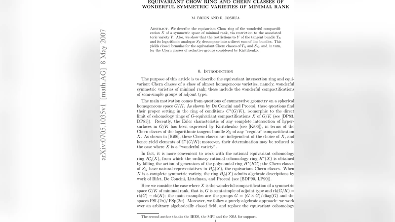 최소계급 대칭공간의 원더풀 콤팩트화와 등변 차프 고리