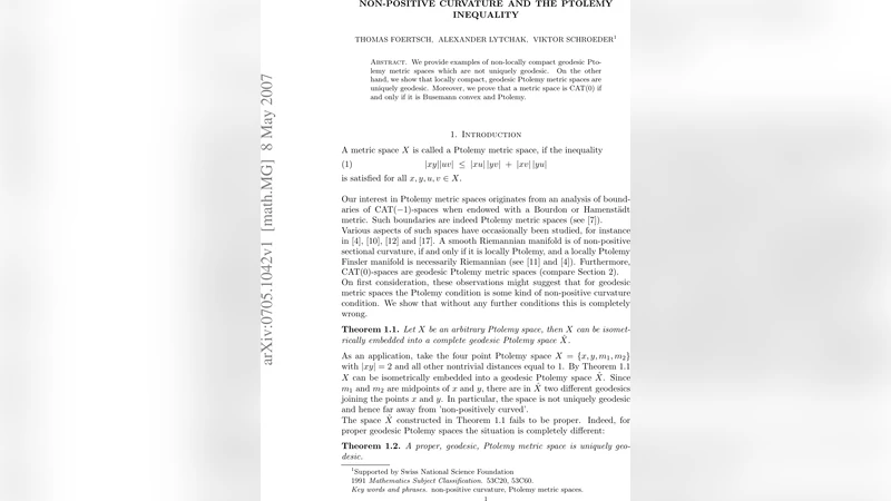 비양의 곡률과 프톨레미 부등식