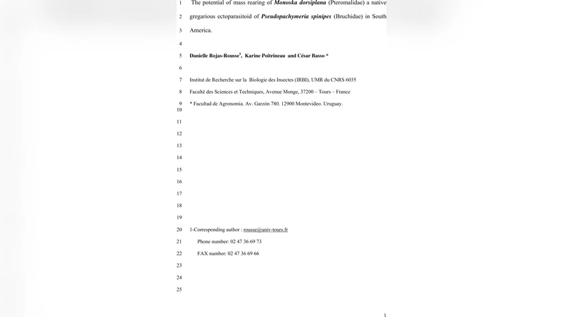 대량 사육 가능한 남미 토착 기생벌 Monoksa dorsiplana의 잠재력