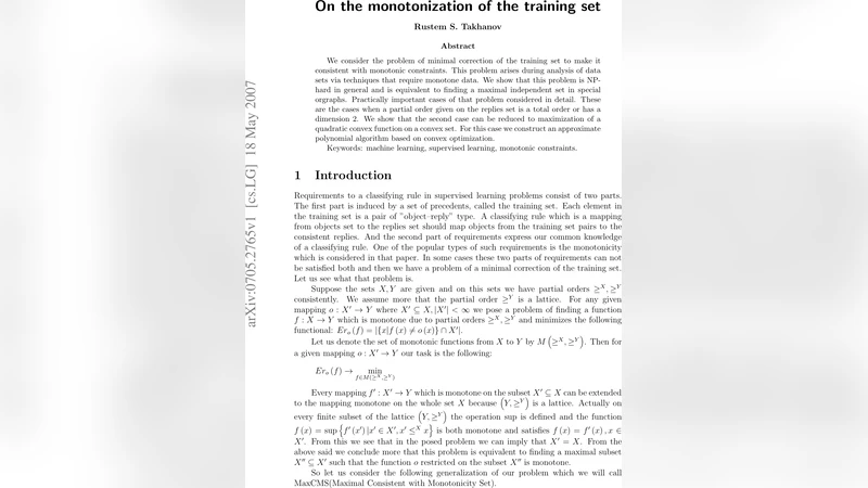 훈련 데이터 단조화 최소 교정 문제 연구