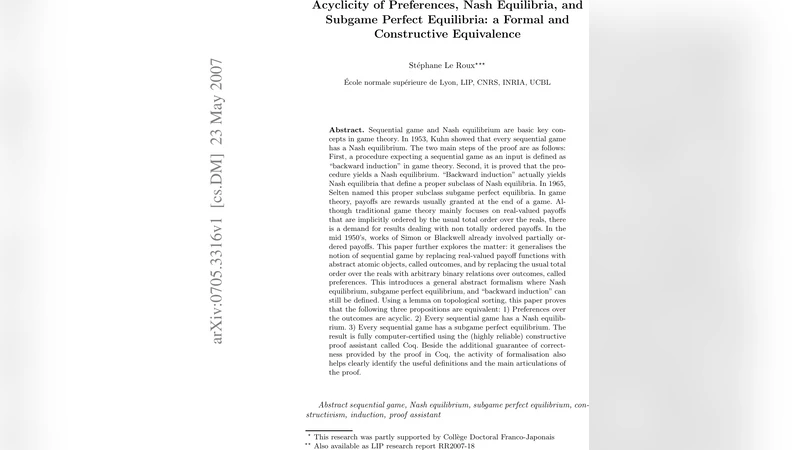 선호의 비순환성, 내시 균형 및 완전 하위게임 균형의 형식적 동치성