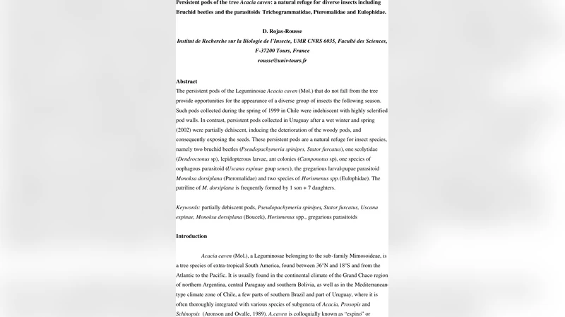 아카시아 카벤 지속 꼬투리, 곤충 다양성의 천연 피난처