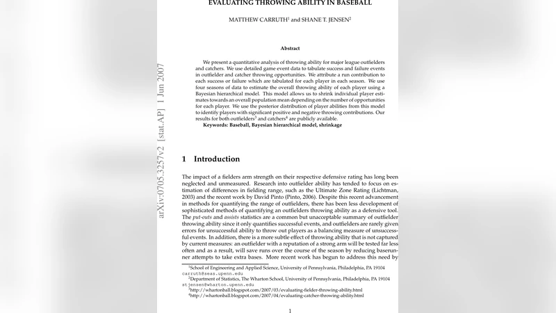 야구 외야수와 포수의 투척 능력 정량 평가