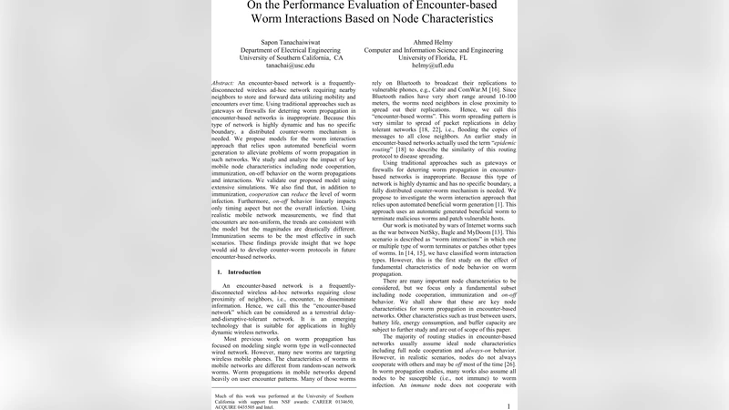 만남 기반 네트워크에서 웜 상호작용 성능 평가와 노드 특성 영향