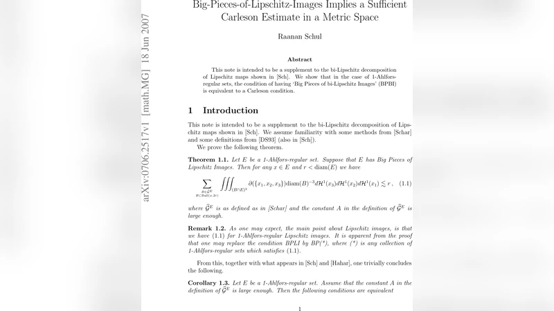 큰조각의리프시츠이미지와 카를슨조건의 동등성