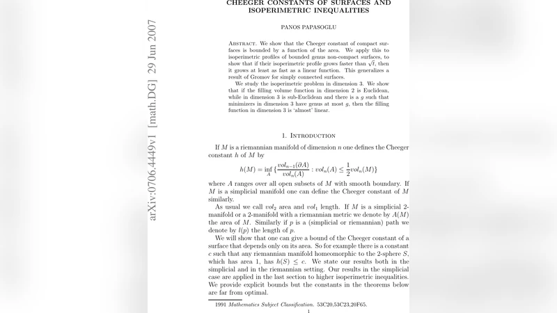 표면의 체거 상수와 등적 부등식