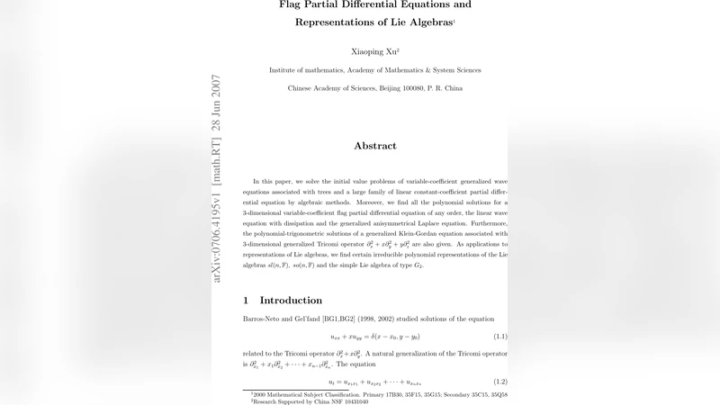 플래그 편미분방정식과 리 대수 표현의 새로운 해법