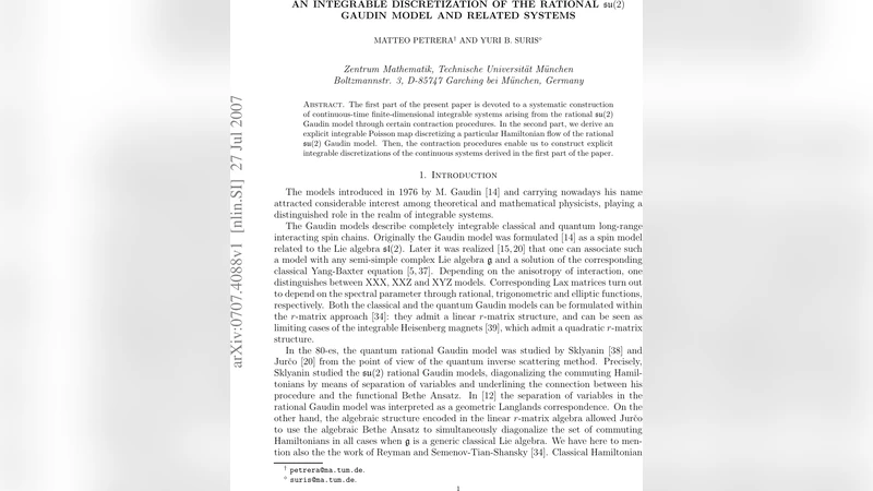 정수리 su 이중 가우디 모델의 적분 이산화와 연관 시스템
