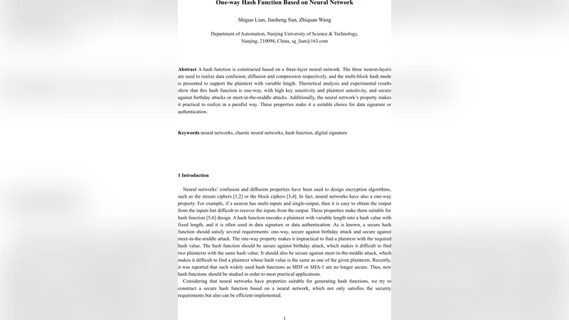 신경망 기반 일방향 해시 함수