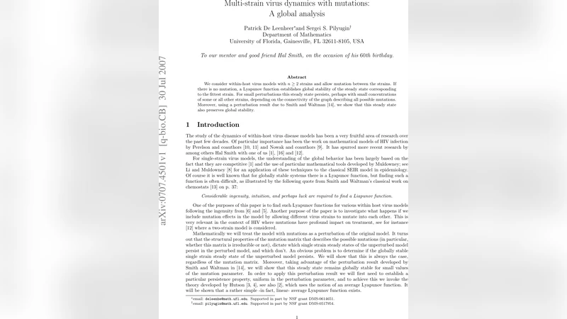 다중 균주 바이러스 변이 동역학의 전역 분석