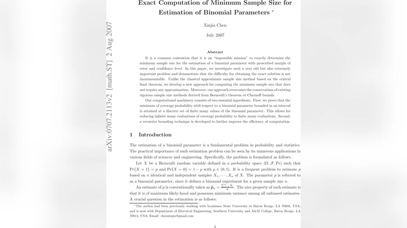 정확한 최소 표본 크기 계산법: 이항 파라미터 추정