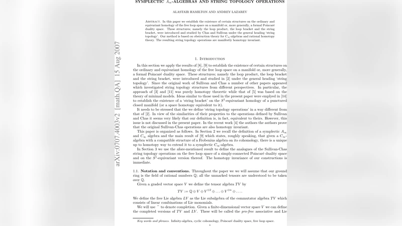 심플렉틱 A 무한대 대수와 문자열 위상수학 연산