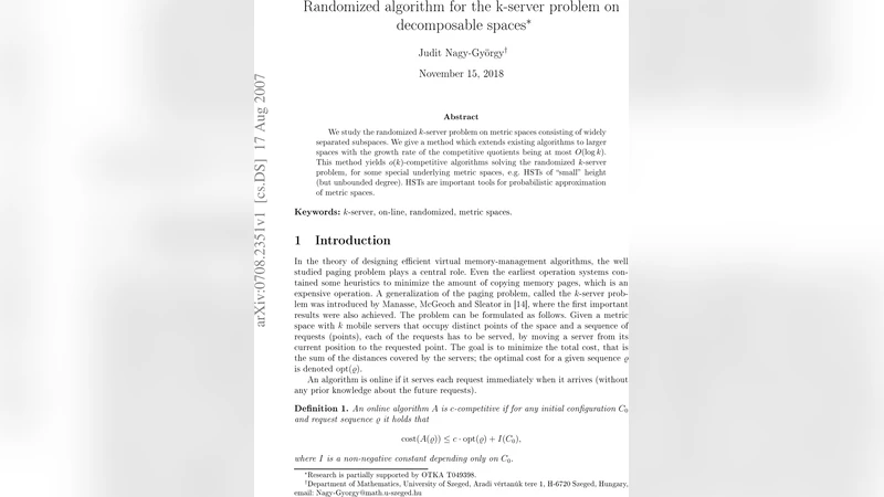 분해 가능한 공간에서의 k‑서버 문제를 위한 무작위 알고리즘