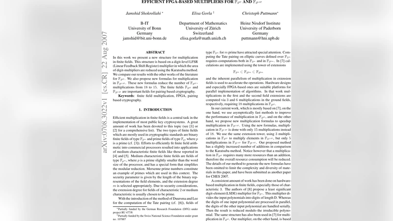 FPGA 기반 고속 곱셈기 설계와 3의 97제곱 및 3의 582제곱 유한체