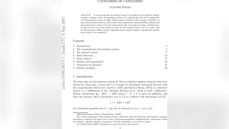 범주 위의 범주론 포괄적 분해 체계와 일반화