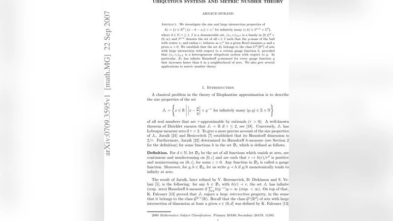 다양한 측정과 대규모 교차성을 가진 집합의 구조