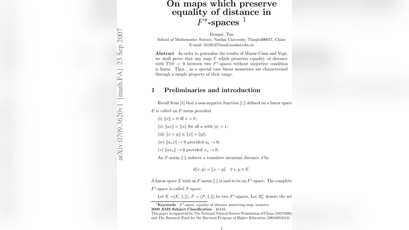 거리 동등성을 보존하는 사상에 대한 새로운 선형성 정리