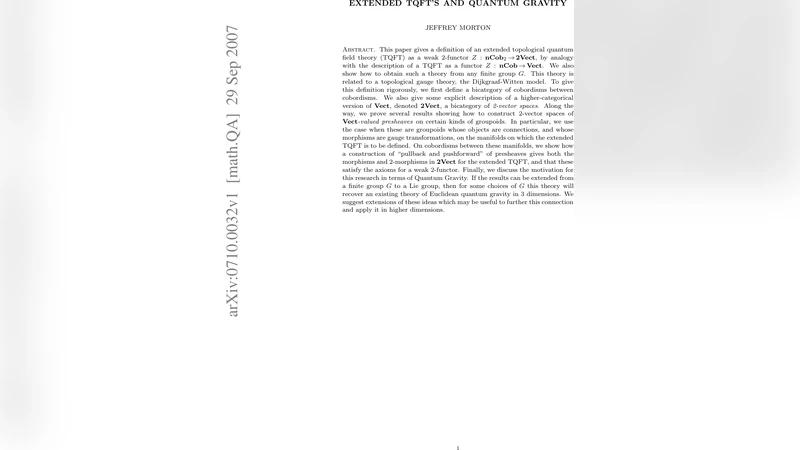 확장된 위상양자장 이론과 중력의 새로운 연결