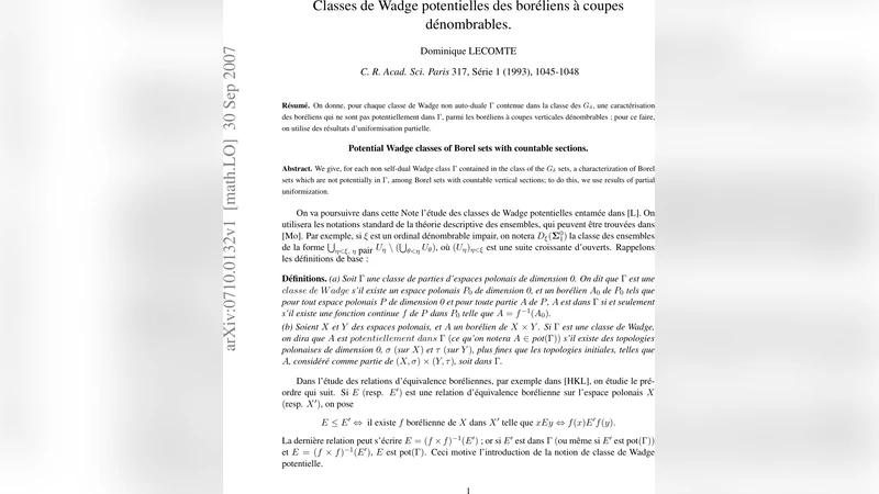 잠재적 와지드 클래스와 가산 단면 보레루 집합의 새로운 분류