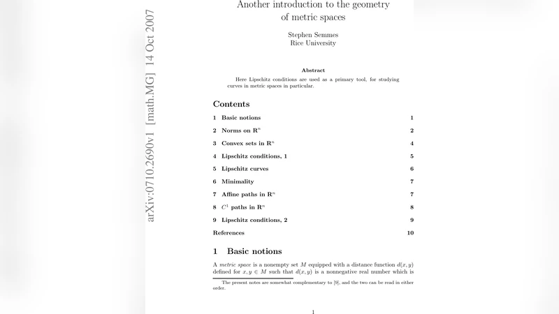 측지 기하학 입문: 거리공간과 리프시츠 조건