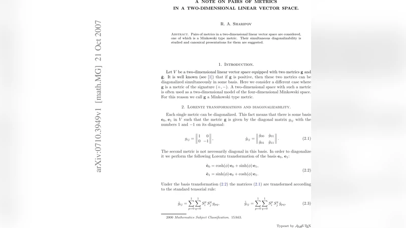 2차원 벡터공간에서의 두 메트릭 쌍 연구