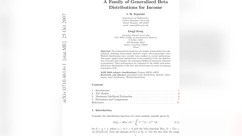소득분포 모델링을 위한 일반화 베타 분포 패밀리
