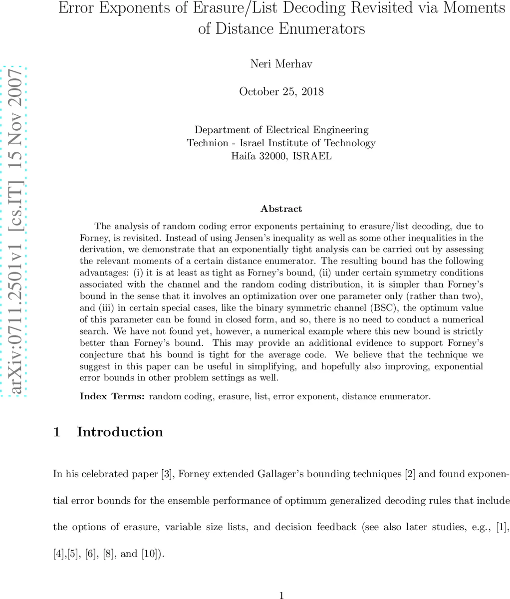 새로운 거리 열거자를 이용한 포니 오류 지수 재검토와 단일 파라미터 최적화